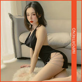 Backless Splicing Halter Neck Side Slit Suspender Lingerie